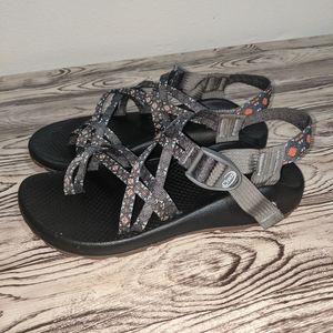 Gray and orange chaco sandals